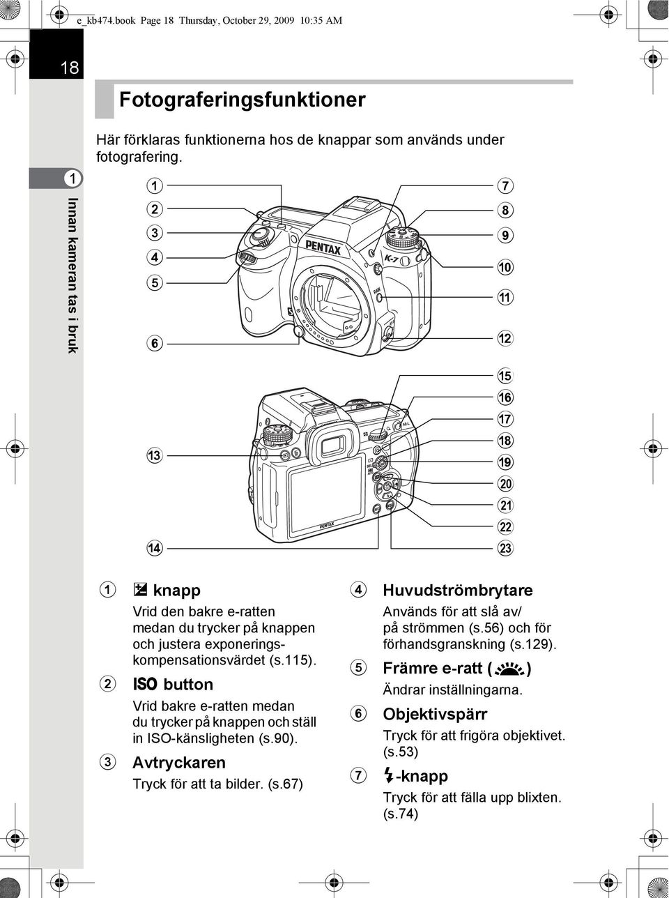 1 2 3 4 5 6 7 8 9 0 a b c d 1 m knapp Vrid den bakre e-ratten medan du trycker på knappen och justera exponeringskompensationsvärdet (s.115).