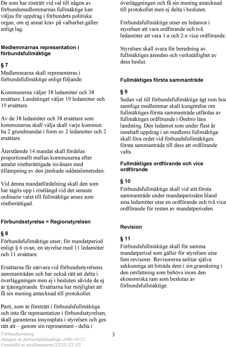 Landstinget väljer 19 ledamöter och 19 ersättare. Av de 38 ledamöter och 38 ersättare som kommunerna skall välja skall varje kommun ha 2 grundmandat i form av 2 ledamöter och 2 ersättare.