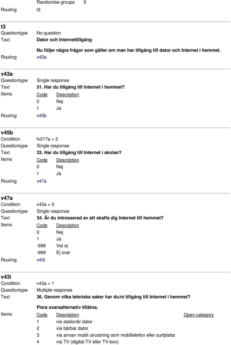 Är du intresserad av att skaffa dig Internet till hemmet? v43i v43i Condition v43a = 1 Multiple response 36.