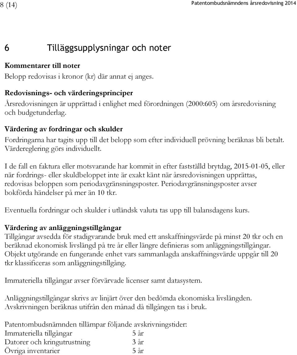 Värdering av fordringar och skulder Fordringarna har tagits upp till det belopp som efter individuell prövning beräknas bli betalt. Värdereglering görs individuellt.