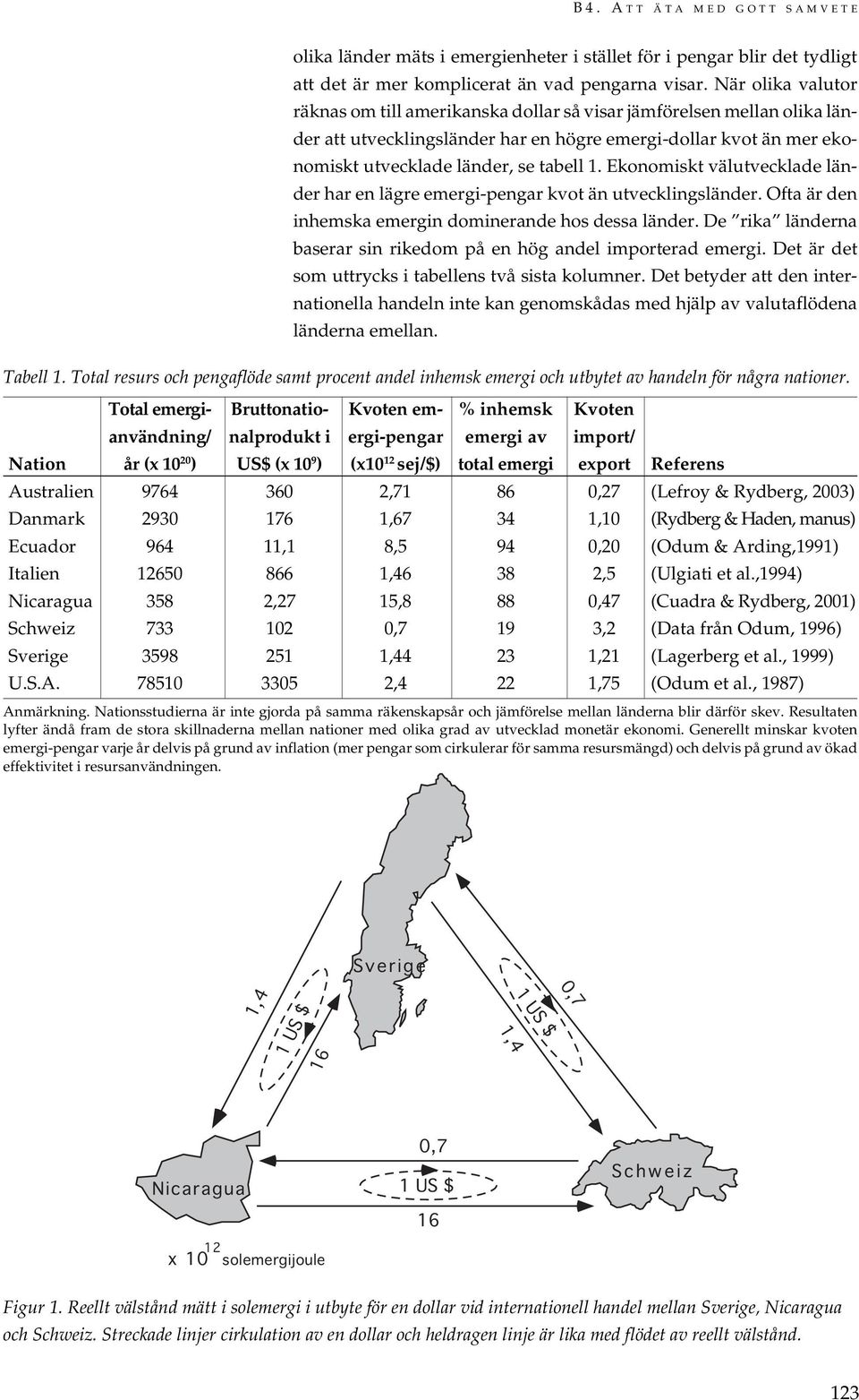 Ekonomiskt välutvecklade länder har en lägre emergi-pengar kvot än utvecklingsländer. Ofta är den inhemska emergin dominerande hos dessa länder.