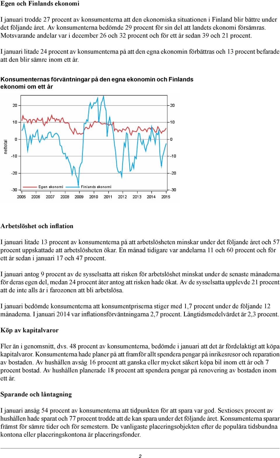 I januari litade 24 procent av konsumenterna på att den egna ekonomin förbättras och 13 procent befarade att den blir sämre inom ett år.