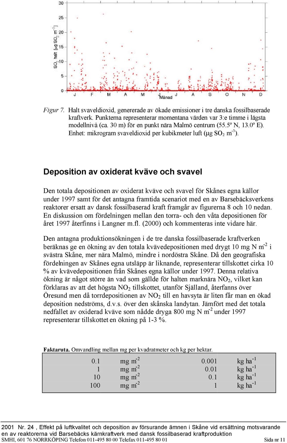 Deposition av oxiderat kväve och svavel Den totala depositionen av oxiderat kväve och svavel för Skånes egna källor under 1997 samt för det antagna framtida scenariot med en av Barsebäcksverkens