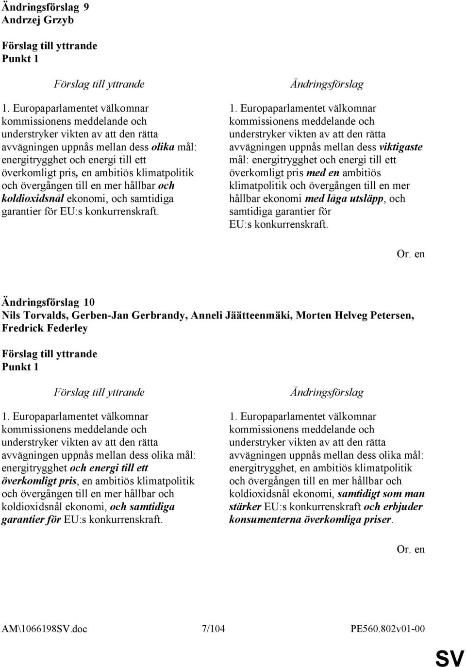 ambitiös klimatpolitik och övergången till en mer hållbar och koldioxidsnål ekonomi, och samtidiga garantier för EU:s konkurrenskraft. 1.