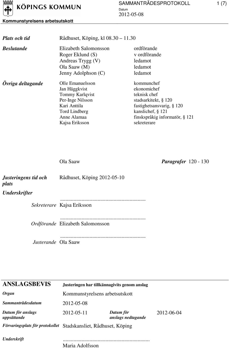 Häggkvist ekonomichef Tommy Karlqvist teknisk chef Per-Inge Nilsson stadsarkitekt, 120 Kari Anttila fastighetsansvarig, 120 Tord Lindberg kanslichef, 121 Anne Alamaa finskspråkig informatör, 121