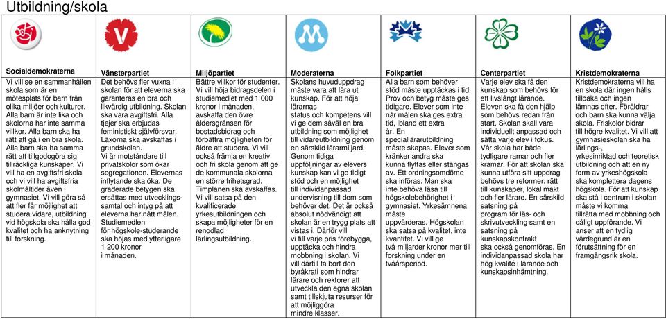 Vi vill ha en avgiftsfri skola och vi vill ha avgiftsfria skolmåltider även i gymnasiet.