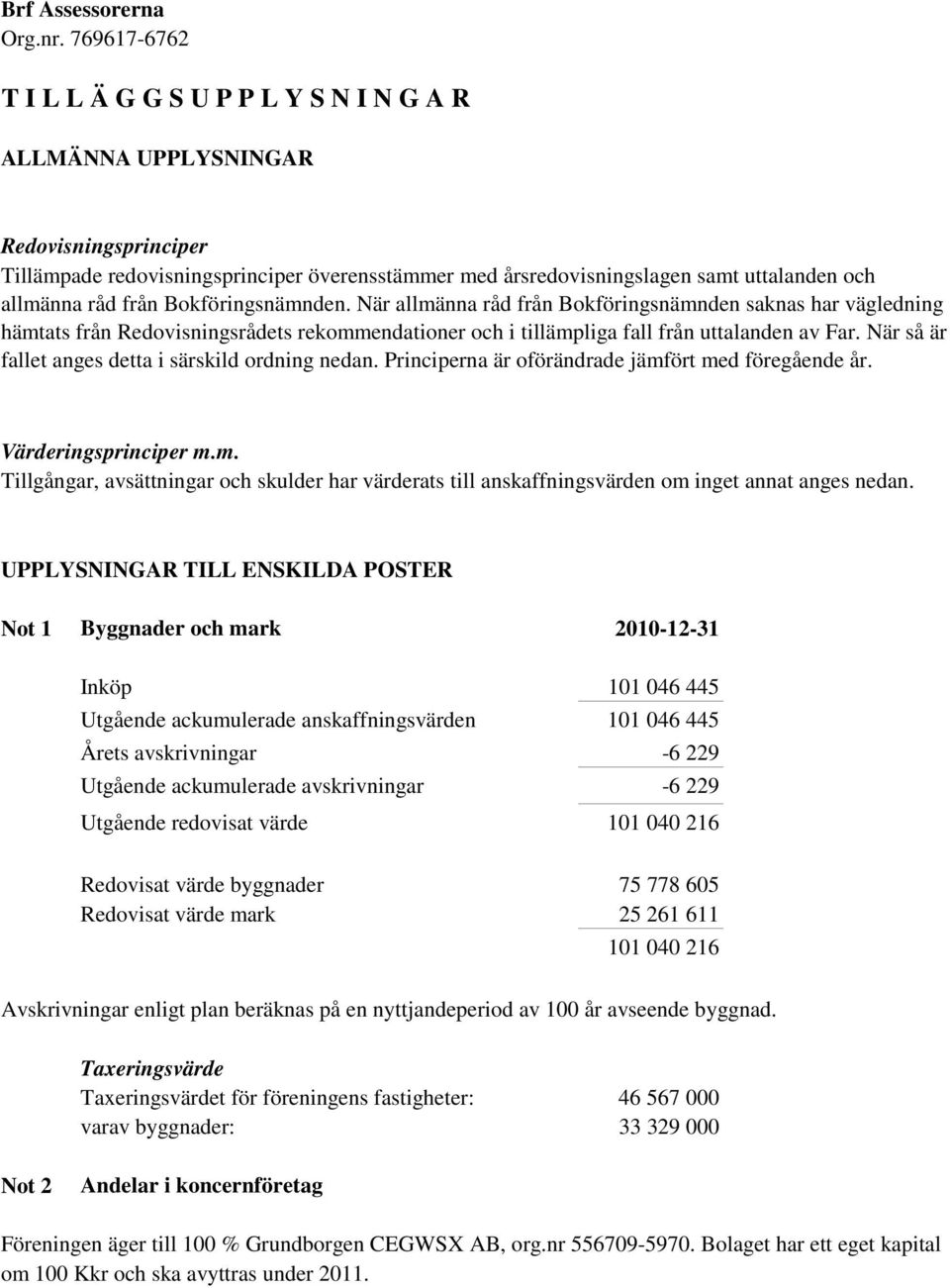 När så är fallet anges detta i särskild ordning nedan. Principerna är oförändrade jämfört med föregående år. Värderingsprinciper m.m. Tillgångar, avsättningar och skulder har värderats till anskaffningsvärden om inget annat anges nedan.