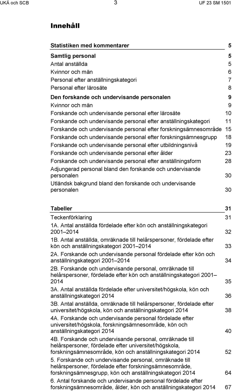 personal efter forskningsämnesområde 15 Forskande och undervisande personal efter forskningsämnesgrupp 18 Forskande och undervisande personal efter utbildningsnivå 19 Forskande och undervisande