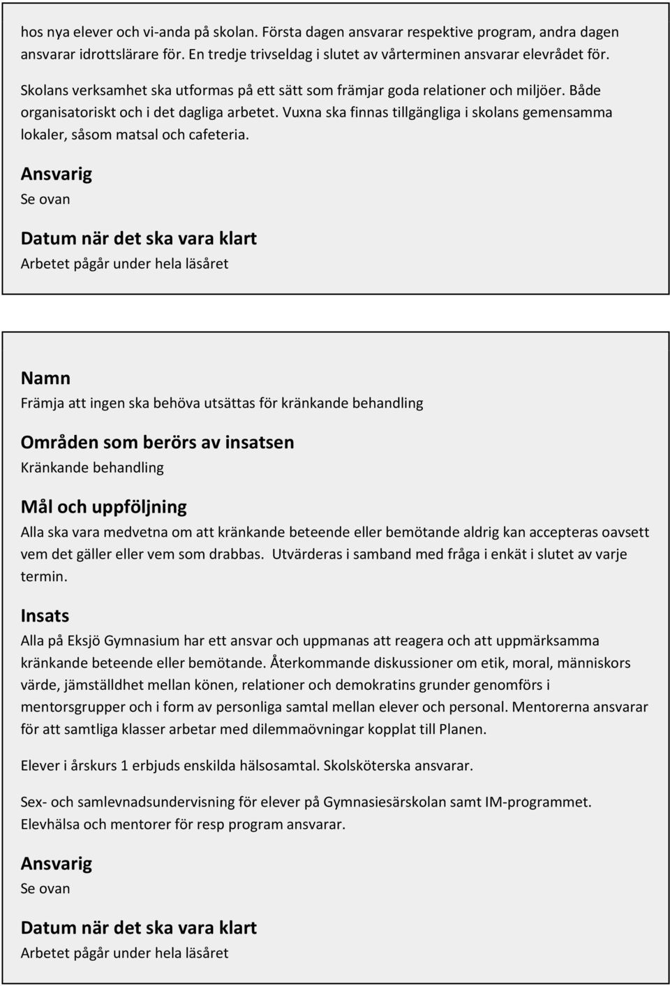 Vuxna ska finnas tillgängliga i skolans gemensamma lokaler, såsom matsal och cafeteria.