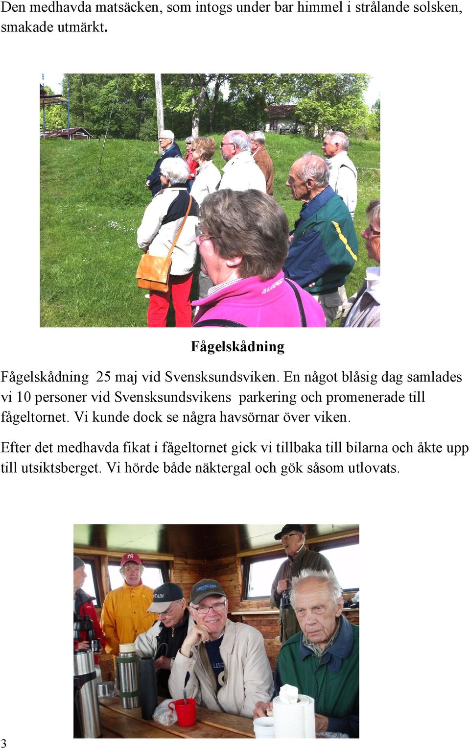 En något blåsig dag samlades vi 10 personer vid Svensksundsvikens parkering och promenerade till fågeltornet.