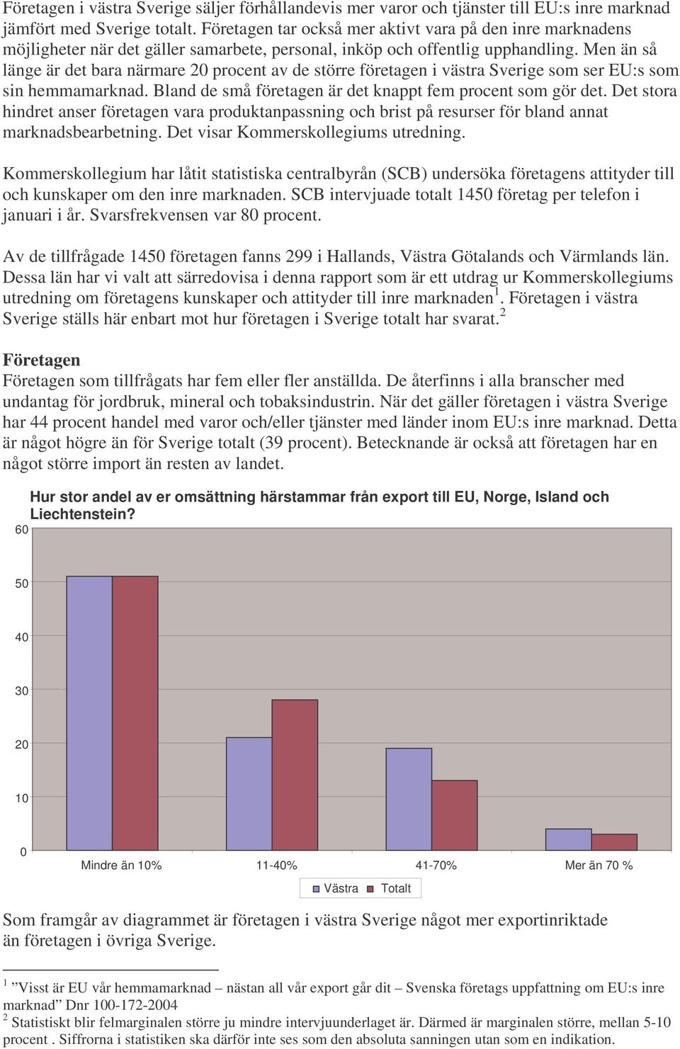 Men än så länge är det bara närmare procent av de större företagen i västra som ser EU:s som sin hemmamarknad. Bland de små företagen är det knappt fem procent som gör det.