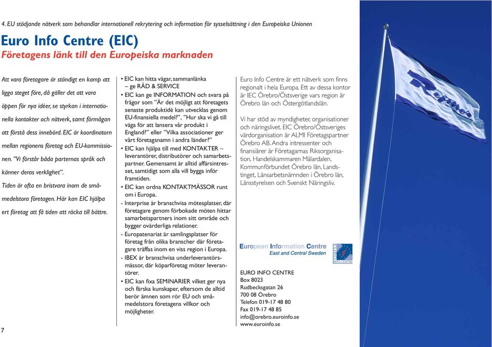 EIC är koordinatorn mellan regionens företag och EU-kommissionen. Vi förstår båda parternas språk och känner deras verklighet. Tiden är ofta en bristvara inom de småmedelstora företagen.