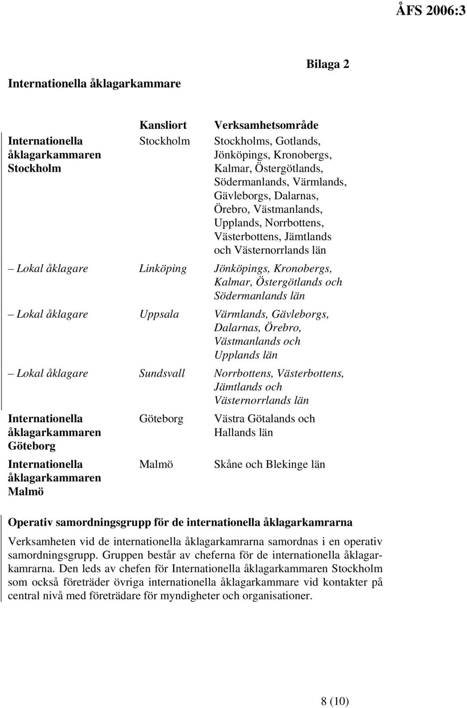 Lokal åklagare Uppsala Värmlands, Gävleborgs, Dalarnas, Örebro, Västmanlands och Upplands län Lokal åklagare Sundsvall Norrbottens, Västerbottens, Jämtlands och Västernorrlands län Internationella