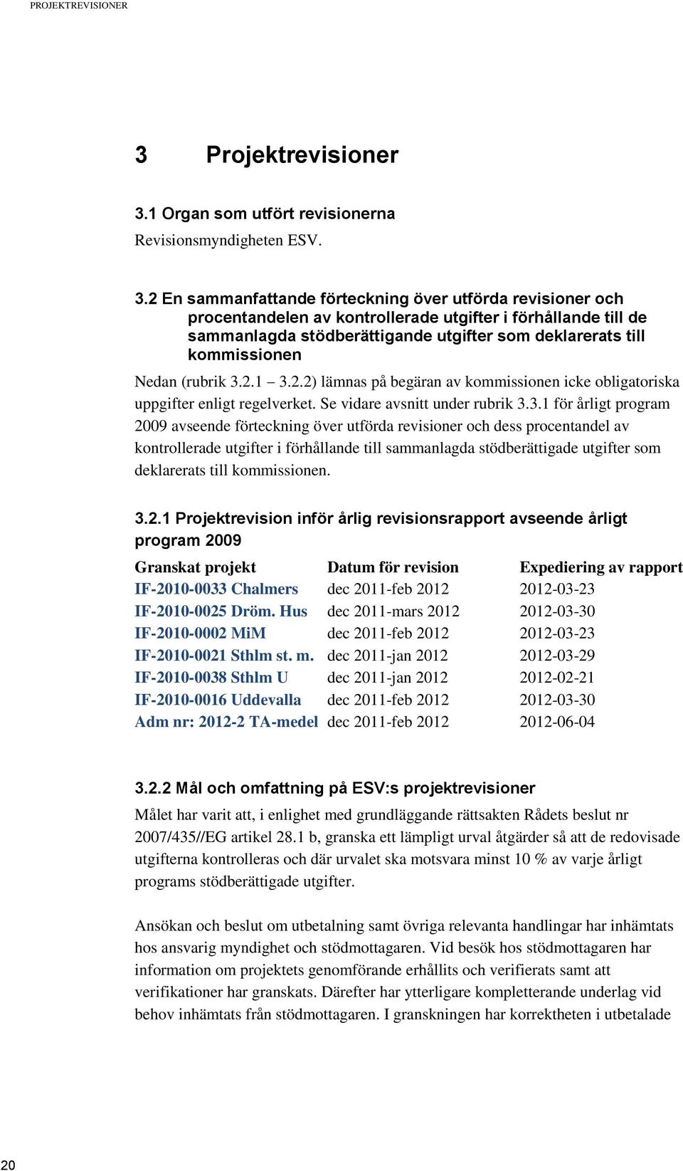 1 Organ som utfört revisionerna Revisionsmyndigheten ESV. 3.