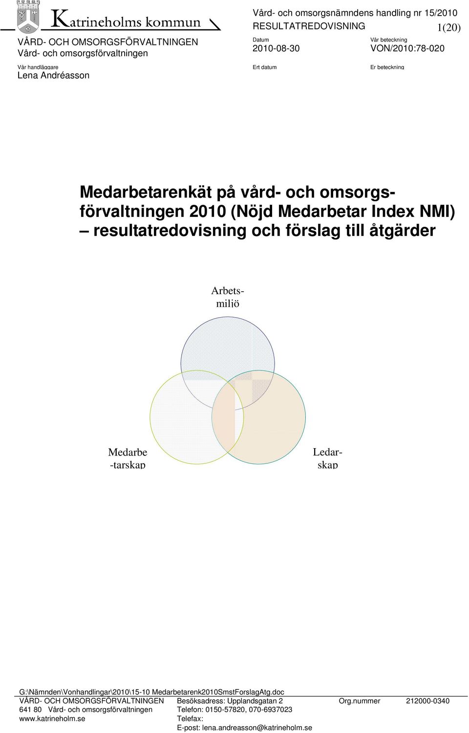 till åtgärder Medarbe -tarskap Arbetsmiljö Ledarskap G:\Nämnden\Vonhandlingar\2010\15-10 Medarbetarenk2010SmstForslagAtg.