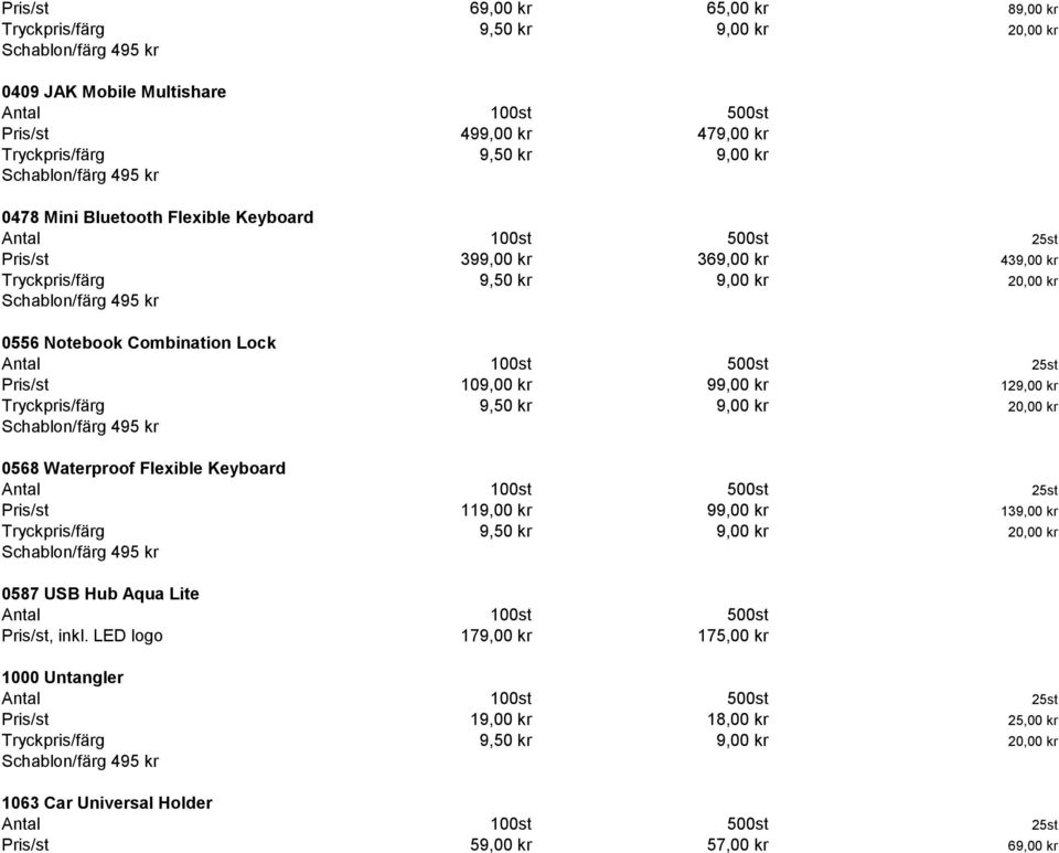 129,00 kr 0568 Waterproof Flexible Keyboard Pris/st 119,00 kr 99,00 kr 139,00 kr 0587 USB Hub Aqua Lite Pris/st, inkl.