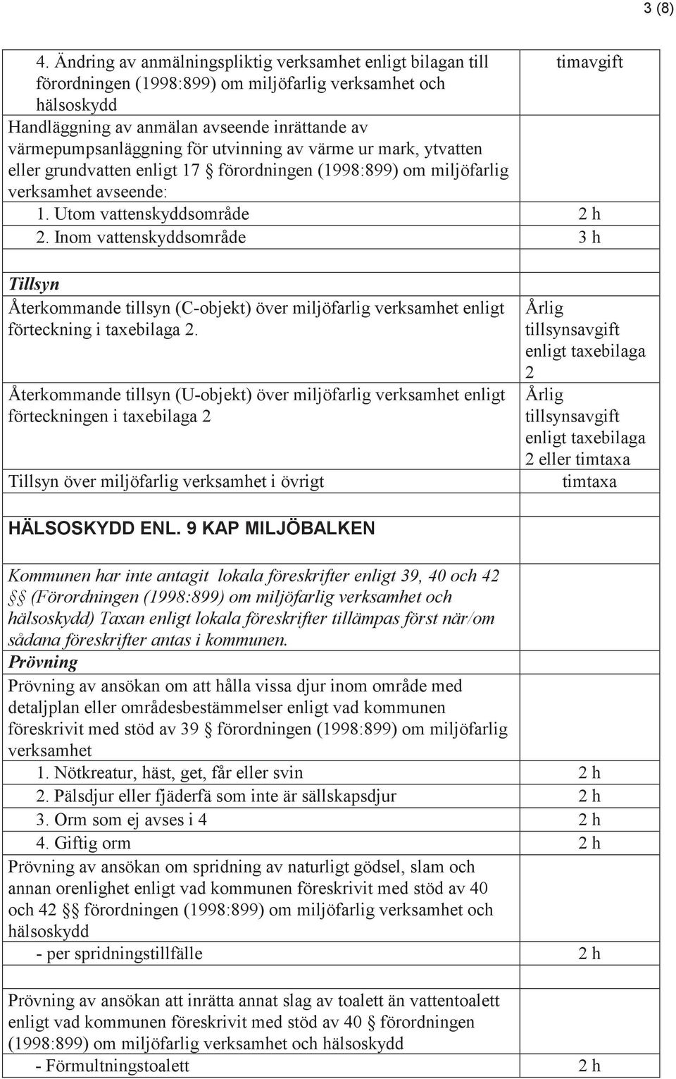 utvinning av värme ur mark, ytvatten eller grundvatten enligt 17 förordningen (1998:899) om miljöfarlig verksamhet avseende: 1. Utom vattenskyddsområde 2.