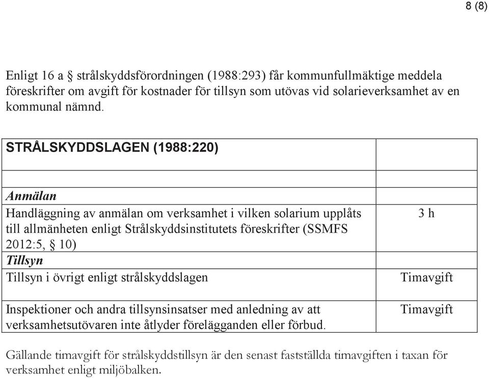 STRÅLSKYDDSLAGEN (1988:220) Handläggning av anmälan om verksamhet i vilken solarium upplåts till allmänheten enligt Strålskyddsinstitutets