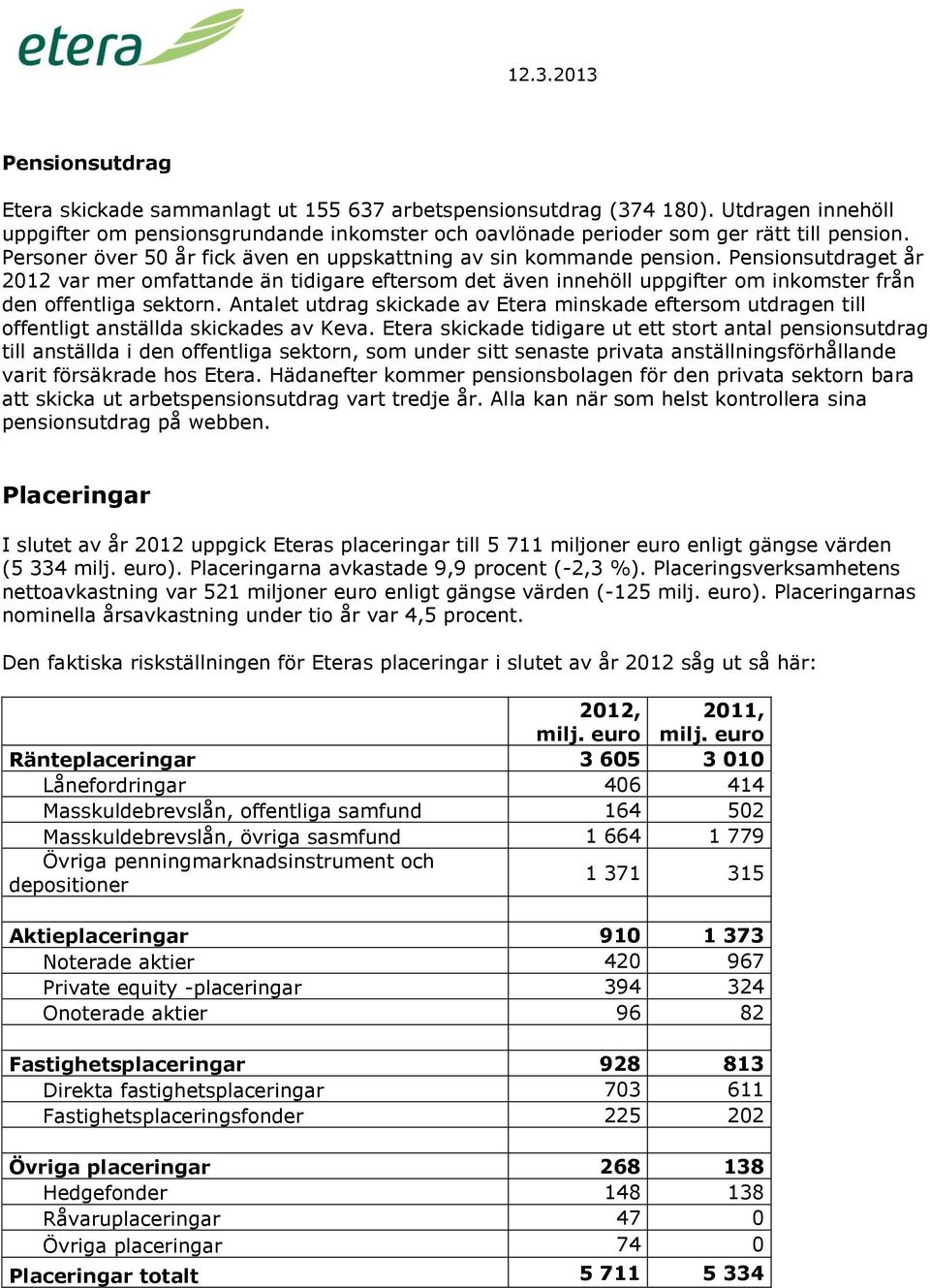 Pensionsutdraget år 2012 var mer omfattande än tidigare eftersom det även innehöll uppgifter om inkomster från den offentliga sektorn.