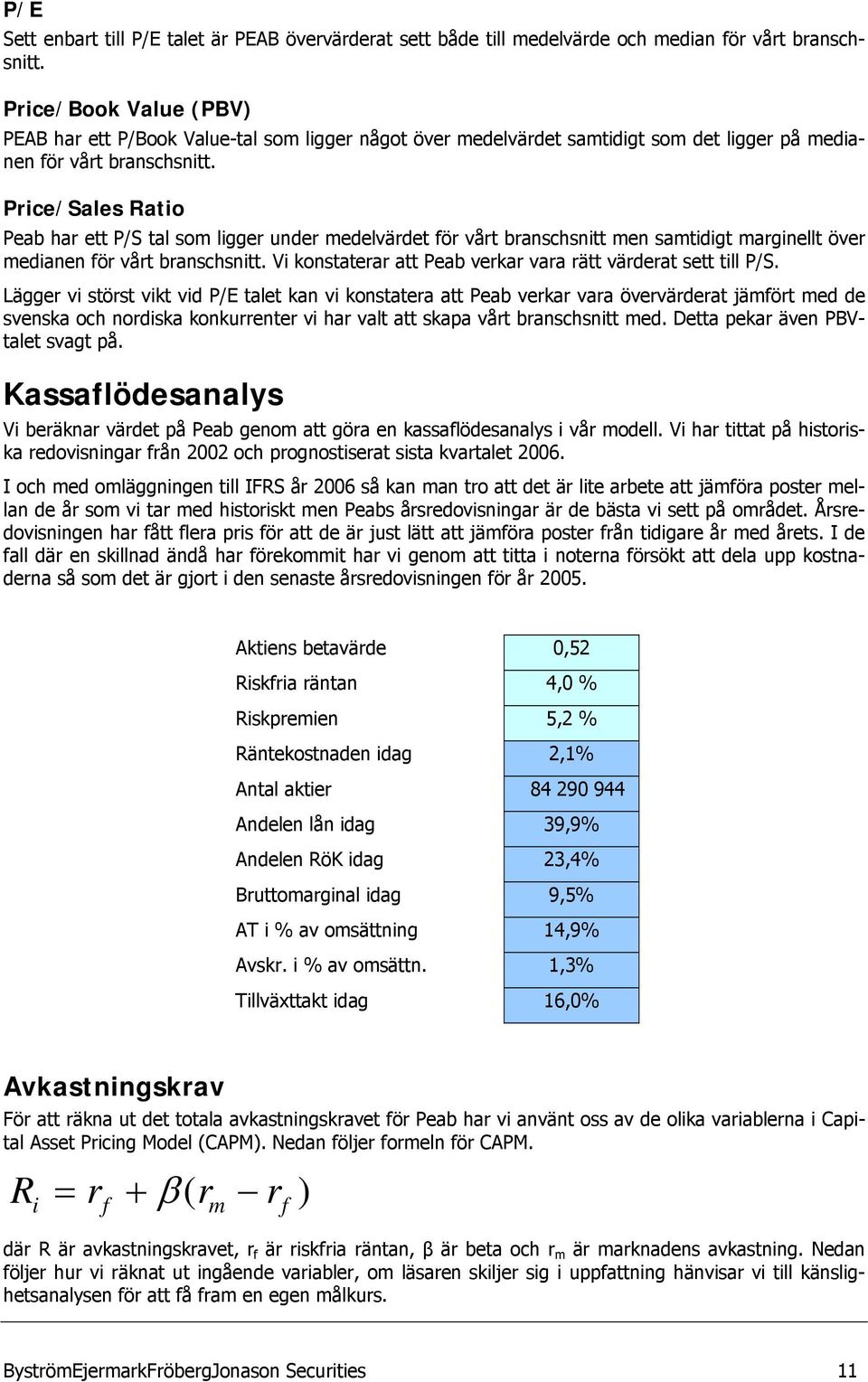 Price/Sales Ratio Peab har ett P/S tal som ligger under medelvärdet för vårt branschsnitt men samtidigt marginellt över medianen för vårt branschsnitt.