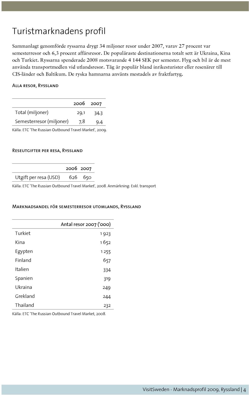 Tåg är populär bland inrikesturister eller resenärer till CIS-länder och Baltikum. De ryska hamnarna använts mestadels av fraktfartyg.