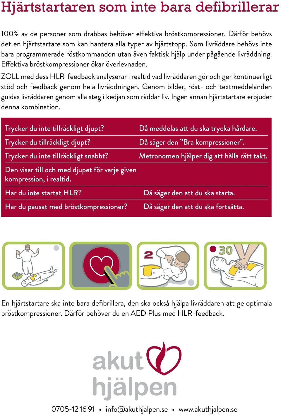 ZOLL med dess HLR-feedback analyserar i realtid vad livräddaren gör och ger kontinuerligt stöd och feedback genom hela livräddningen.