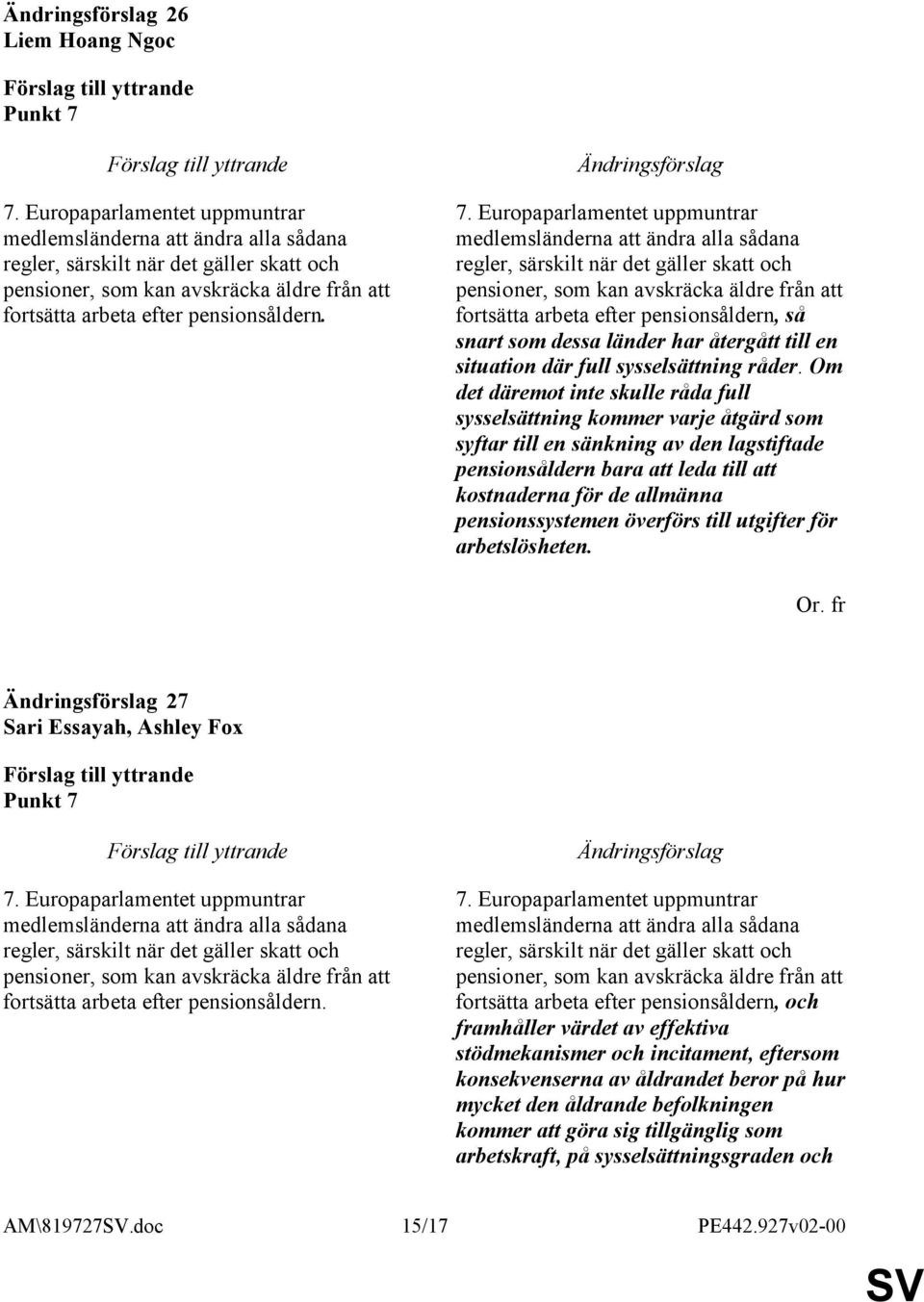 Europaparlamentet uppmuntrar medlemsländerna att ändra alla sådana regler, särskilt när det gäller skatt och pensioner, som kan avskräcka äldre från att fortsätta arbeta efter pensionsåldern, så