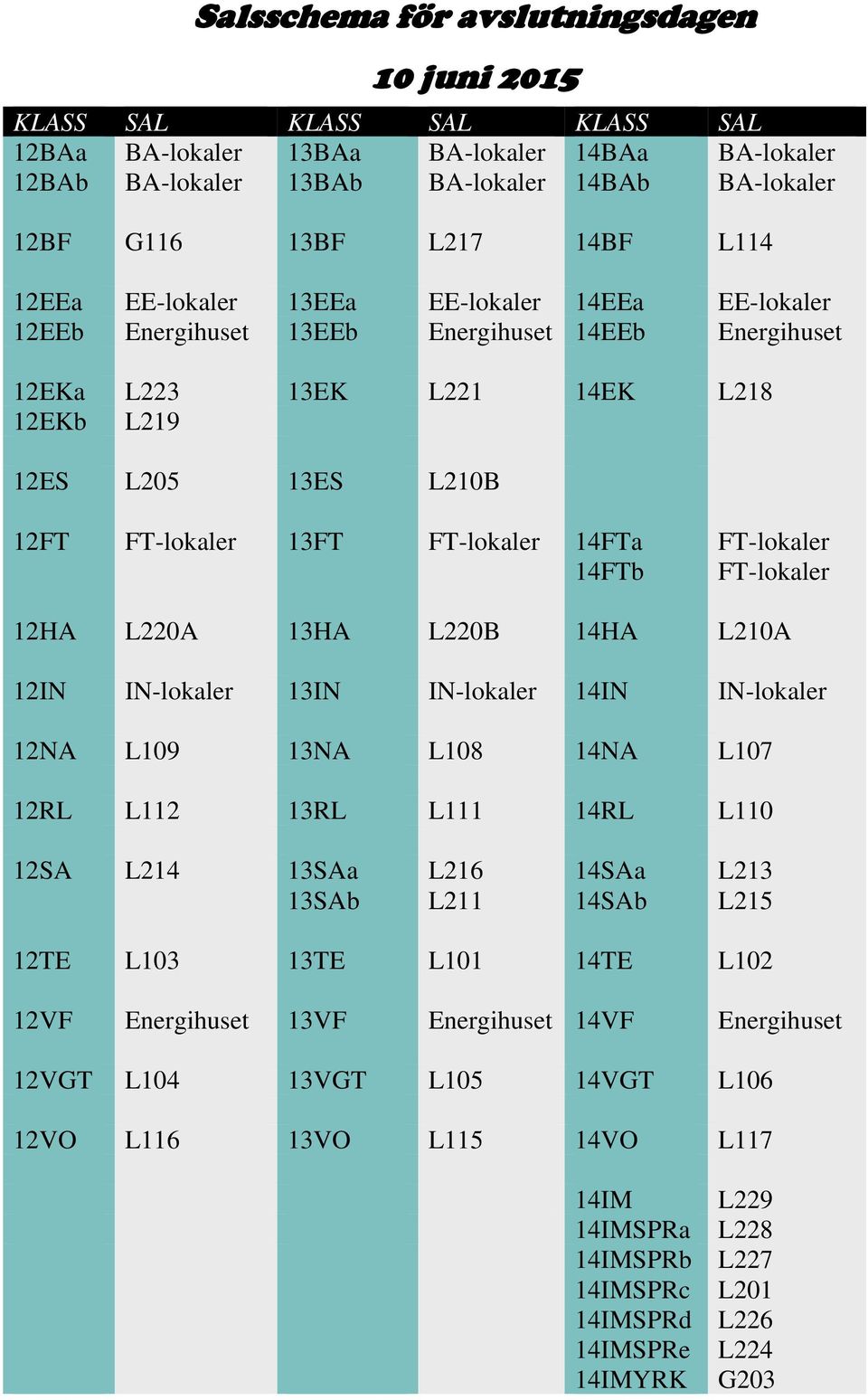 FT-lokaler 14FTa FT-lokaler 14FTb FT-lokaler 12HA L220A 13HA L220B 14HA L210A 12IN IN-lokaler 13IN IN-lokaler 14IN IN-lokaler 12NA L109 13NA L108 14NA L107 12RL L112 13RL L111 14RL L110 12SA L214