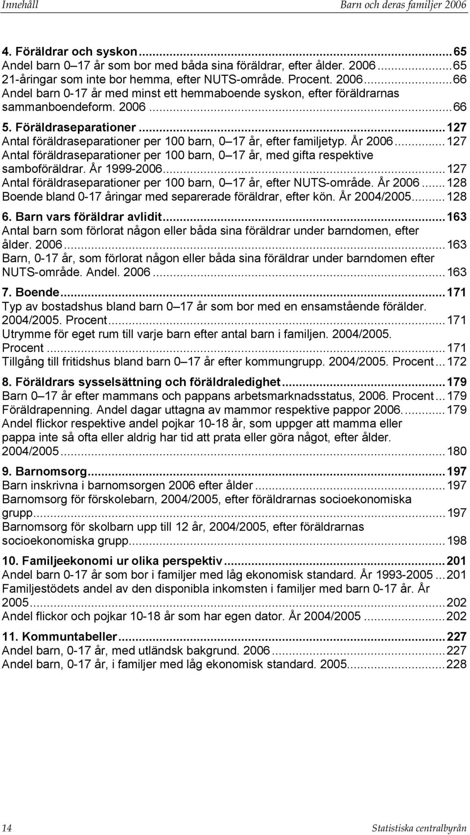 ..127 Antal föräldraseparationer per 100 barn, 0 17 år, efter familjetyp. År 2006...127 Antal föräldraseparationer per 100 barn, 0 17 år, med gifta respektive samboföräldrar. År 1999-2006.