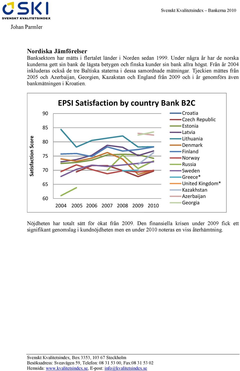 Tjeckien mättes från 2005 och Azerbaijan, Georgien, Kazakstan och England från 2009 och i år genomförs även bankmätningen i Kroatien.