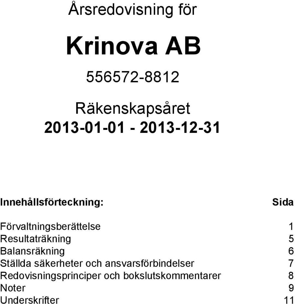 5 Balansräkning 6 Ställda säkerheter och ansvarsförbindelser 7