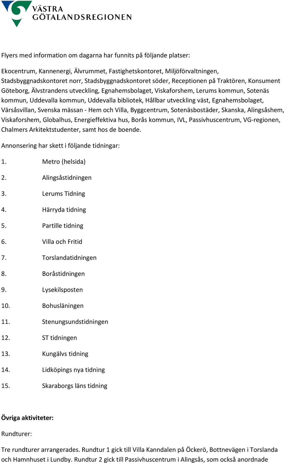 Egnahemsbolaget, Värsåsvillan, Svenska mässan - Hem och Villa, Byggcentrum, Sotenäsbostäder, Skanska, Alingsåshem, Viskaforshem, Globalhus, Energieffektiva hus, Borås kommun, IVL, Passivhuscentrum,