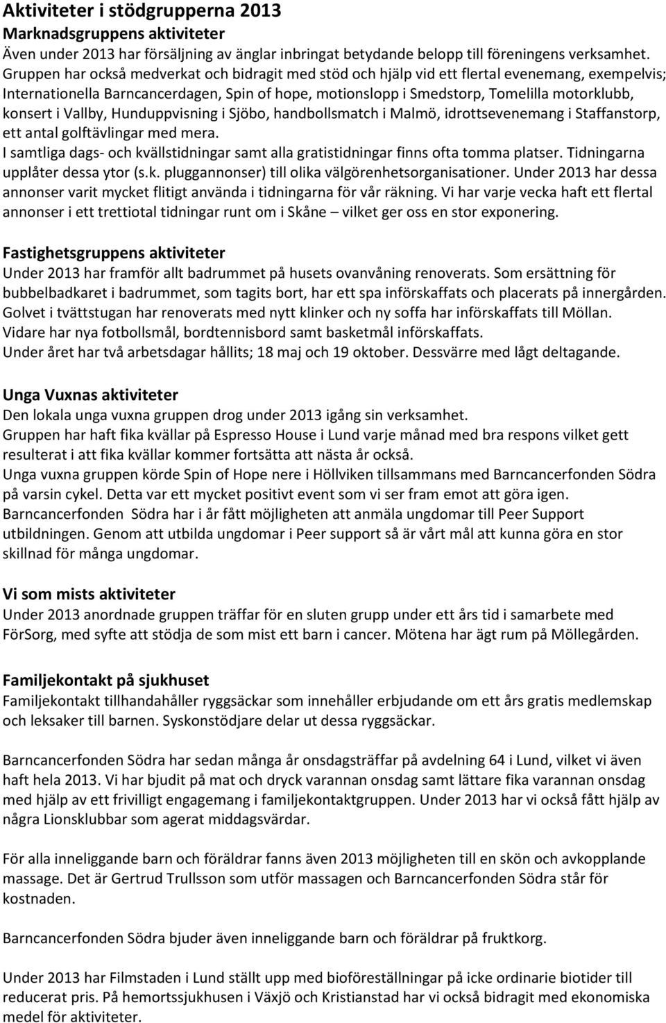 konsert i Vallby, Hunduppvisning i Sjöbo, handbollsmatch i Malmö, idrottsevenemang i Staffanstorp, ett antal golftävlingar med mera.