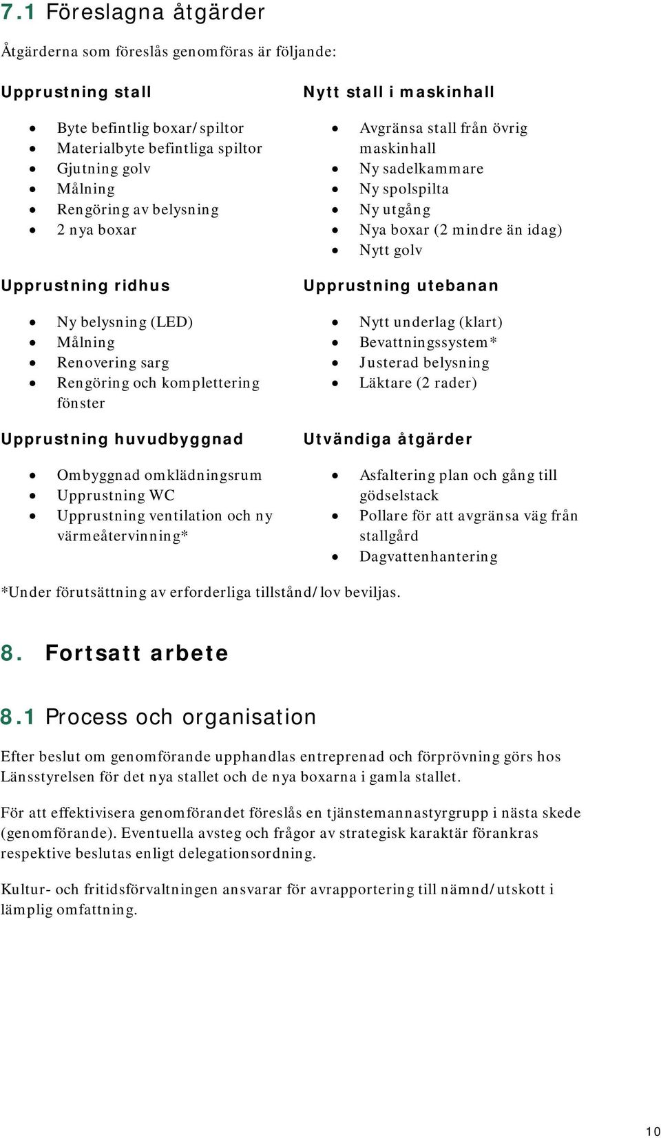 belysning (LED) Målning Renovering sarg Rengöring och komplettering fönster Nytt underlag (klart) Bevattningssystem* Justerad belysning Läktare (2 rader) Upprustning huvudbyggnad Utvändiga åtgärder