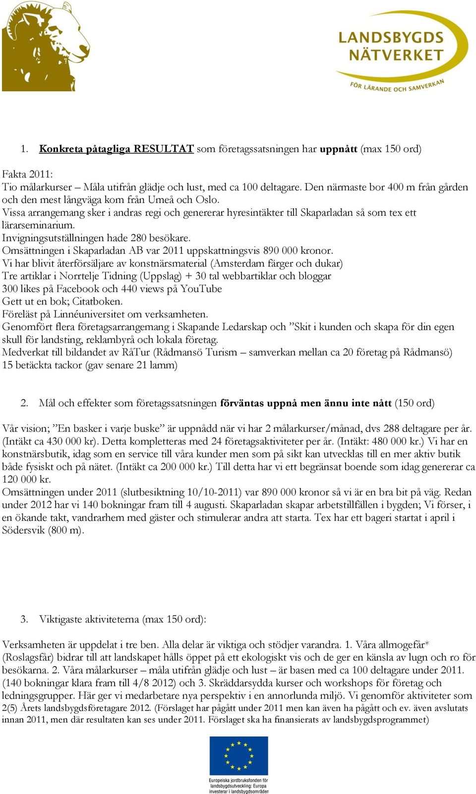 Invigningsutställningen hade 280 besökare. Omsättningen i Skaparladan AB var 2011 uppskattningsvis 890 000 kronor.