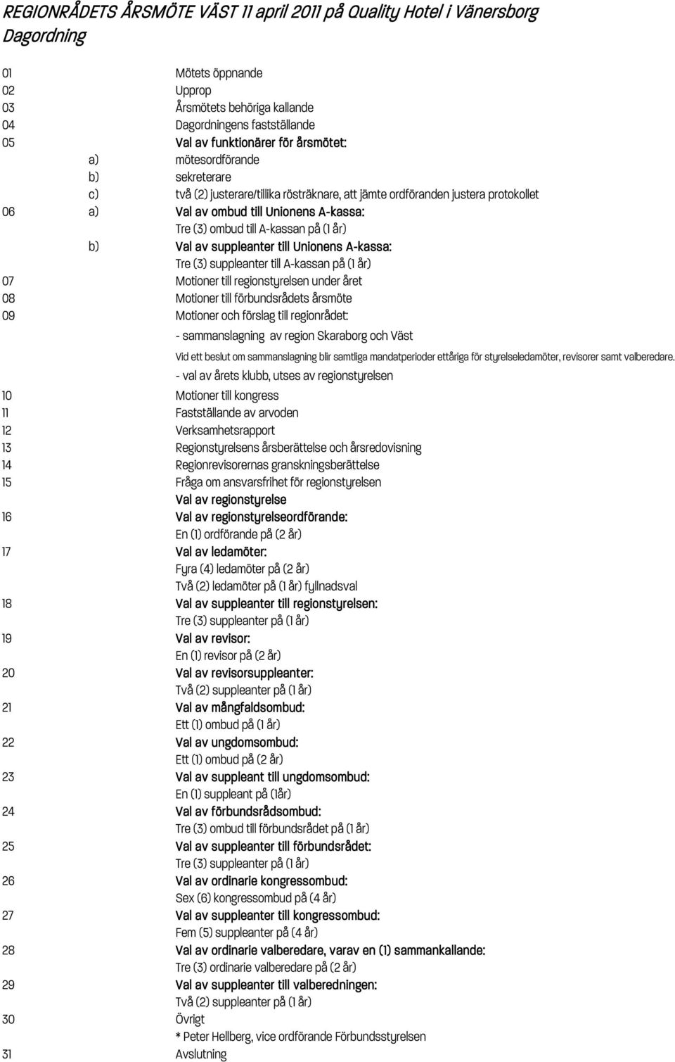 A-kassan på (1 år) b) Val av suppleanter till Unionens A-kassa: A Tre (3) suppleanter till A-kassan på (1 år) 07 Motioner till regionstyrelsen under året 08 Motioner till förbundsrådets årsmöte 09