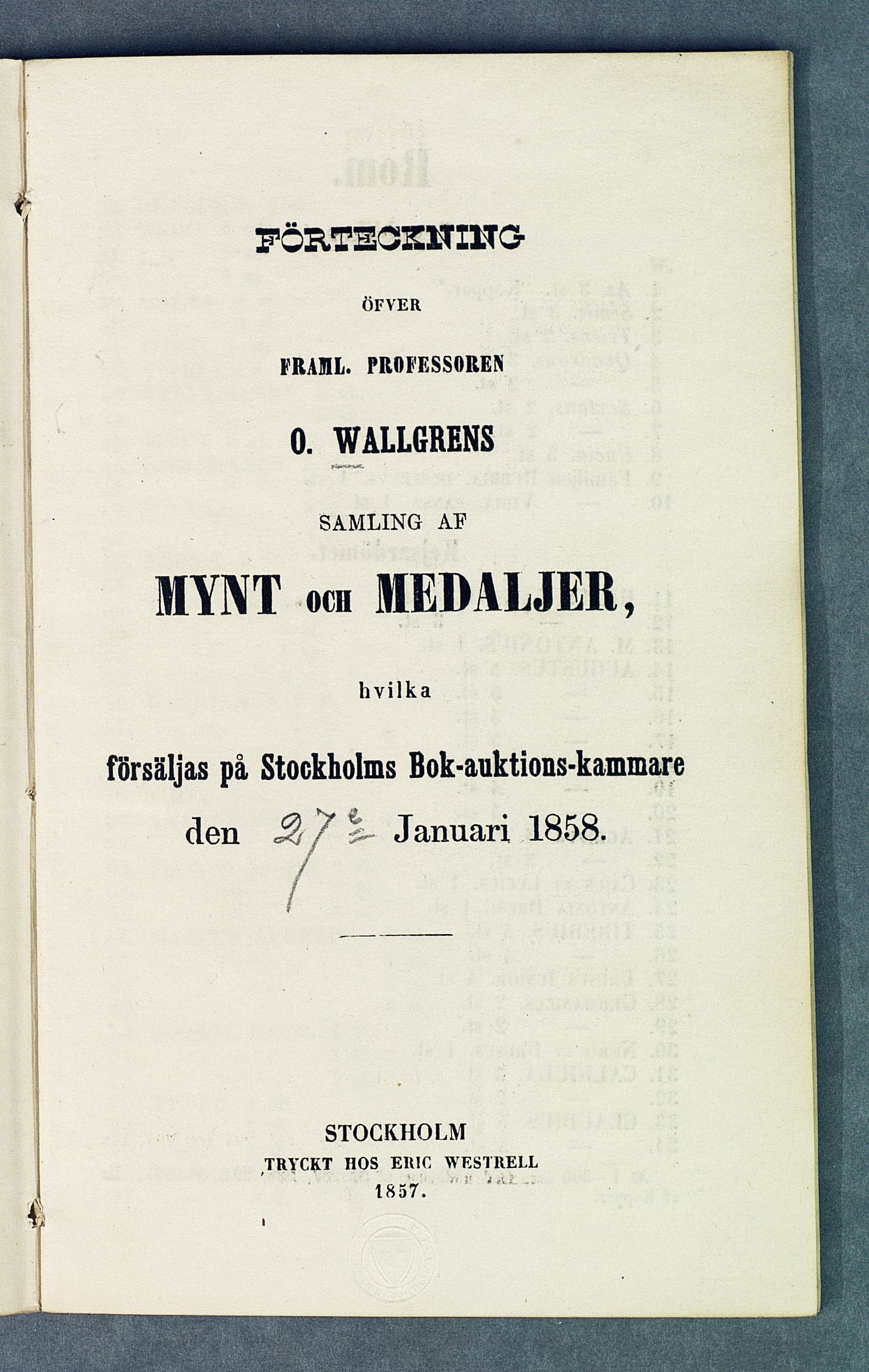 FÖRTECKNING' ÖFVER FRAM. PROFESSORER 0.