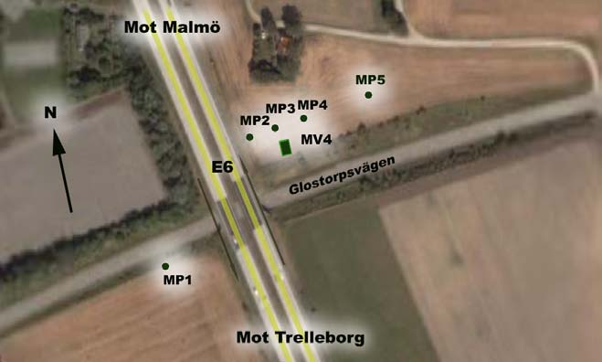 Kapitel 3 Mätplats 3.1 Lokalisering Mätvagnen var placerad strax öster om motorvägen (E6) i sydöstra delarna av Tygelsjö i Malmö kommuns södra delar.