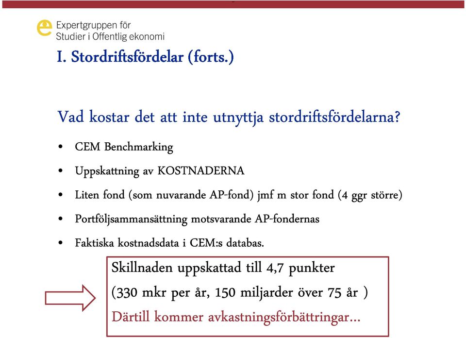 fond (4 ggr större) Portföljsammansättning motsvarande AP-fondernas Faktiska kostnadsdata i