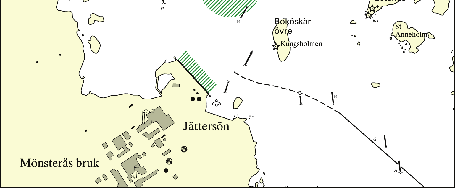 Bilaga 5 Lotsområde Kalmar Jättersön (Mönsterås bruk) Område - Mellan ankarplats vid Hamnskärsgrund och kajplats vid Mönsterås bruk - Mellan kajplatser vid Mönsterås bruk Får inte användas för