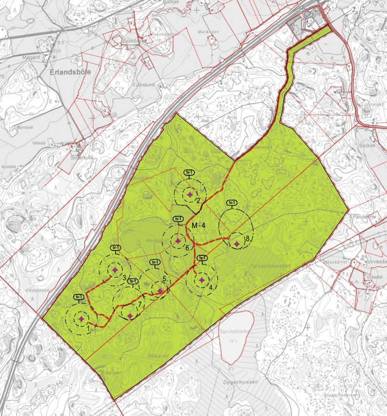 2 1.2 Projektbeskrivning Planområdets areal är cirka 400 ha och det anvisas i sin helhet som jord- och skogsbruksdominerat område (M-1). På området tillåts byggande som betjänar jord- och skogsbruk.