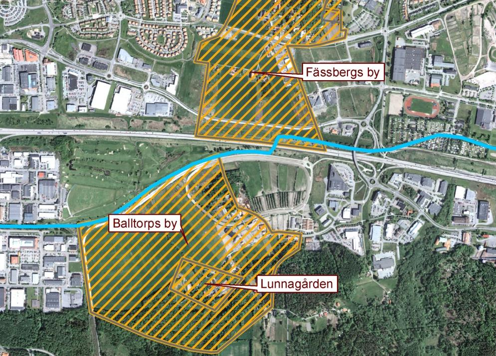 Markanvändning/Kulturmiljö Söderleden går genom Fässbergsdalen som präglas av handel, industri och verksamheter.