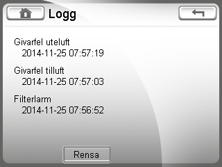 Montering, drift och skötsel Värmeåtervinningsagggregat ILOX 129 7 Kontrollpanel Curo Touch - handhavande Välja driftsstatus Symbol på startsidan visar driftsstatus.