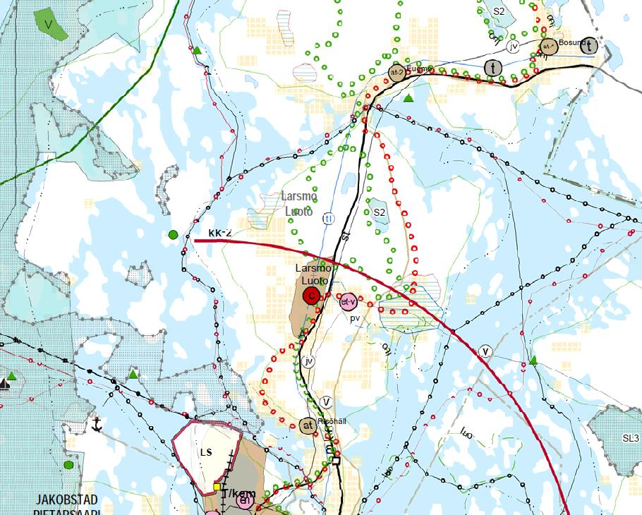 5 Bild 4. Utdrag ur Österbottens landskapsplan (fastställd 21.12.2010). Områdets läge angivet med blå ring.