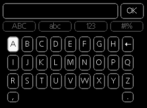 Använda det virtuella tangentbordet Olika tangentbord I vissa menyer där text kan behöva matas in finns det ett virtuellt tangentbord.