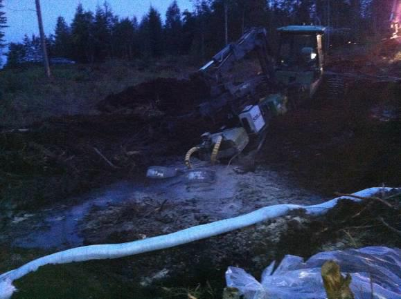 3 Saneringsåtgärder Då det vid olyckstillfället påträffats förorening i fri fas flytandes på vattenytan beställdes en slamsugningsbil som tog hand om den synliga oljan som fanns på vattenytan.