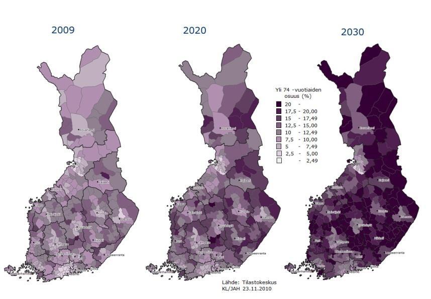 Invånare över 74 år, andel av befolkningen (%) Hela landet 7,8 % Hela landet 10,1 % Hela