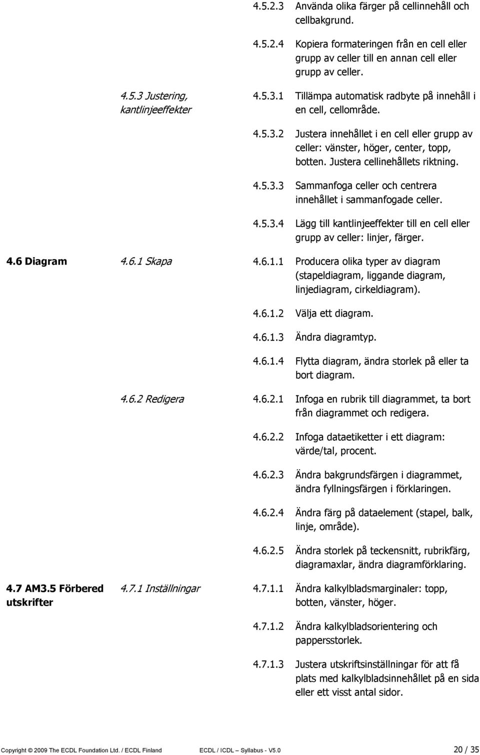4.5.3.3 Sammanfoga celler och centrera innehållet i sammanfogade celler. 4.5.3.4 Lägg till kantlinjeeffekter till en cell eller grupp av celler: linjer, färger. 4.6 Diagram 4.6.1 