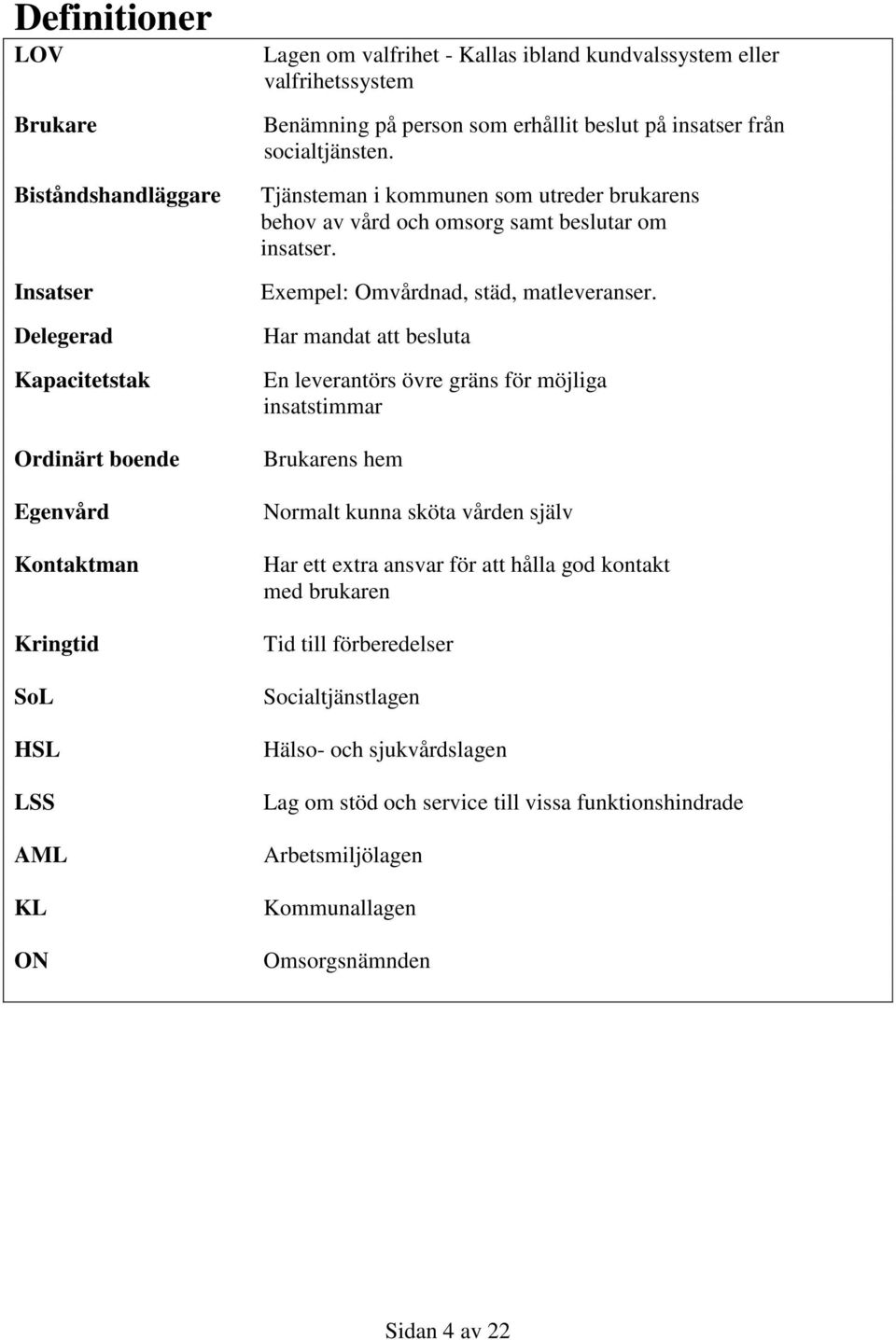 Exempel: Omvårdnad, städ, matleveranser.