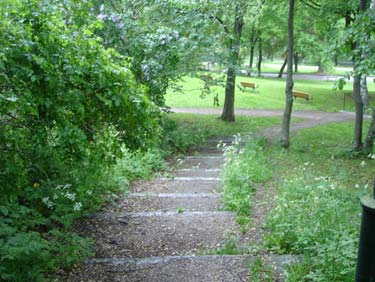 FREDHÄLLSPARKEN (12) vid Fredhällsgatan Mål Bevara och utveckla nuvarande karaktär och värden Historik Parkarbetena utfördes 1934-35 i samband med att omgivande bebyggelse tillkom.